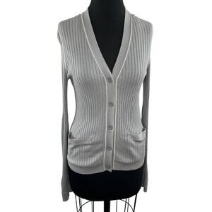 MARC BY MARC Gray Silk Cotton Cashmere Blent V-Neck Button-Up Cardigan Sweater L